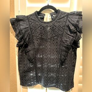 VERONICA Beard Navy Eyelet Top